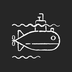 Poster - Submarine chalk white icon on black background. Watercraft capable of independent operation underwater. Special underwater vehicle. Isolated vector chalkboard illustration