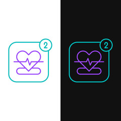 Sticker - Line Smartphone with heart rate monitor function icon isolated on white and black background. Colorful outline concept. Vector