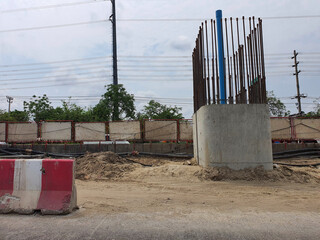 The construction of an elevated bridge to tackle the problem of traffic jams. Rama 2 Road, Bangkok, Thailand.