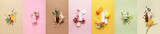 Set of natural cosmetic products on color background