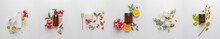 Set Of Natural Cosmetic Products On Light Background