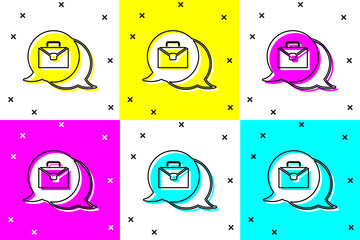 Poster - Set Online working icon isolated on color background. Freelancer man working on laptop at his house. Remote work. Distant job concept. Vector