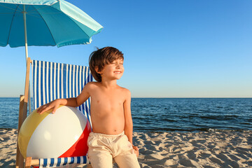 Wall Mural - Cute little boy on sea beach