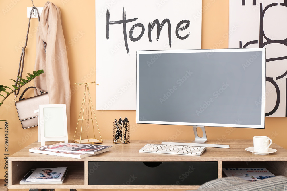 Comfortable workplace with modern computer in office