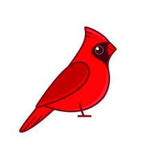 Cartoon Red Cardinally. Simple Contour Vector Illustration For Logo, Emblem, Badge, Insignia.