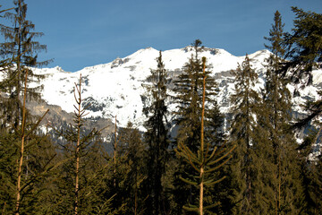 Snow covered alps near Flims in Switzerland 20.2.2021