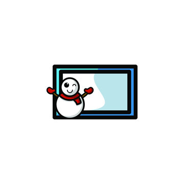 Cute Snowman Cartoon Character Vector Illustration Design. Outline, Cute, Funny Style. Recomended For Children Book, Cover Book, And Other.