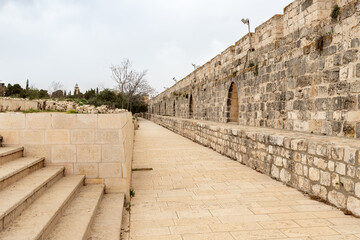 The outer  walls of the Temple Mount in the Old Town of Jerusalem in Israel