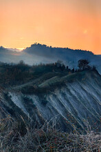 Orange Sunset On Badlands, Emilia Romagna, Italy