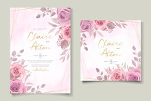 Minimalist Wedding Invitation Card With Pink Flower Design