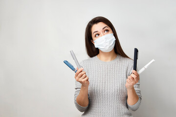 Wall Mural - Young woman with insulin injection pen, close-up portrait