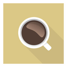 Coffee Cup Icon Top View. Simple Geometric Graphic White Americano Coffee Cup Isolated On Khaki Background. Flat Vector Eps 10 Illustration Icon. Coffee Break Lover Concept. Coffeemania.