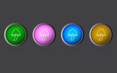 Very Useful Editable Mushroom Line Icon on 4 Colored Buttons.