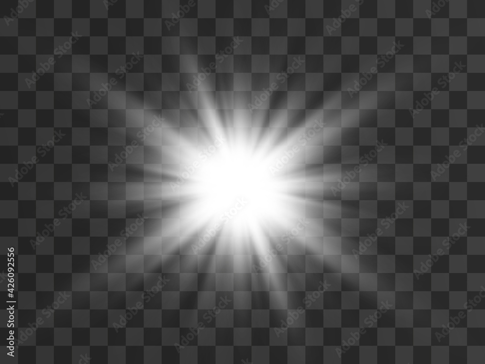 Bright beautiful star.Vector illustration of a light effect on a transparent background. - obrazy, fototapety, plakaty 