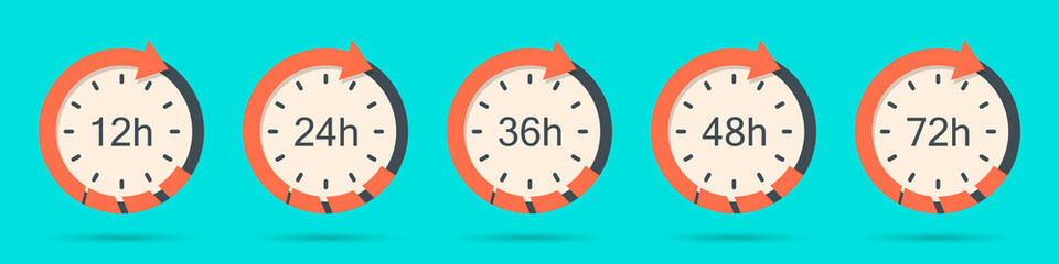Aufkleber - Set of clock arrow 12, 24, 36, 48, 72 hours in a flat design