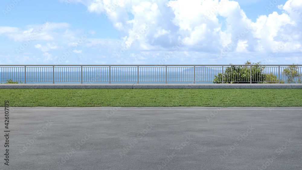 Foot Path Grey Gray concrete footpath on green grass garden in modern city park. Road ...