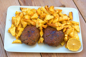 Wall Mural - burgers, with fresh handmade potatoes and ketchup