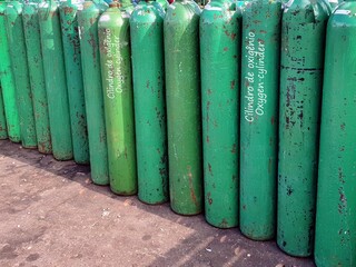 Delivery of oxygen cylinders that are urgently needed to ventilate Covid-19 patients in the hospitals of Manaus. Amazon, Brazil 07. April 2021