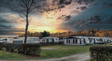 Wall Mural - Campsite camping place in the dusk near Viborg in Denmark