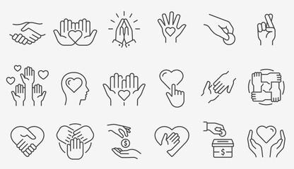 Poster - charity line icon set. collection of donate, volunteer, humanitarian, hope and more. vector illustra