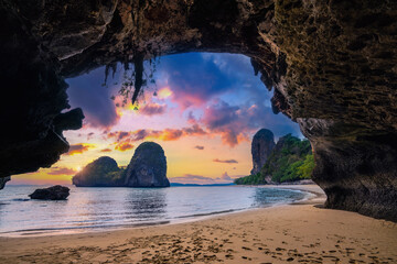 Phra Nang cave at sunset in Railay, Krabi, Thailand.