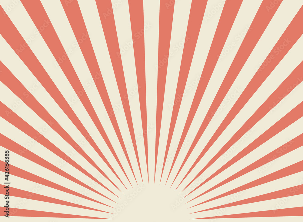 Sunlight retro wide horizontal background. Pale red and beige color burst background. - obrazy, fototapety, plakaty 
