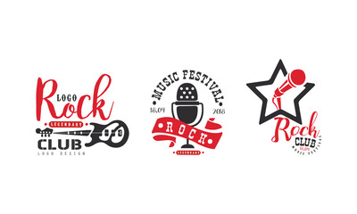Wall Mural - Rock Club Logo Design Set, Legendary Music Festival Retro Badges Vector Illustration