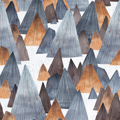 Mountain landscape. Adventure in the mountains. Seamless pattern. Fjords. Rocks sticking out of the sea.