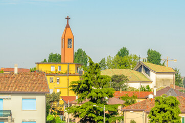 Nice mediterranean house roofs with different colours in Mestre, Venice, Italy.