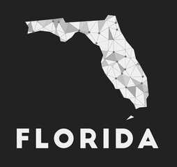 Poster - florida - communication network map of us state. florida trendy geometric design on dark background.