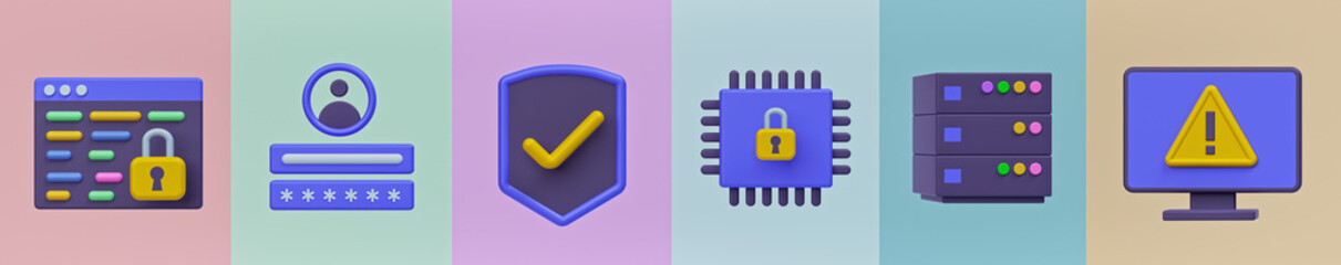 Poster - cyber security and data protection related icons set. 3d rendering