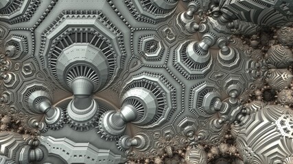 Wall Mural - Geometric 3D fractal background with recursive structures and shapes.