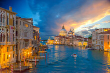 Italy, Venice, Grand Canal At Sunset