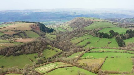 Wall Mural - Aerial view of rural Welsh countryside and farmland (Hay Bluff)