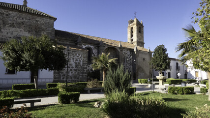 Sticker - Yard of Parish Church of San Pedro in Noja, Cantabria, Spain, Europe. Mediterranean style.