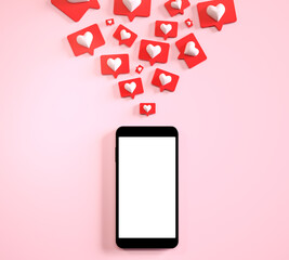 Wall Mural - mobile phone mockup blank screen with many social media like notifications. 3d render