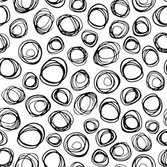 Black ink thin contour linear circles isolated on white background. Cute monochrome geometric seamless pattern. Vector simple flat graphic hand drawn illustration. Texture.