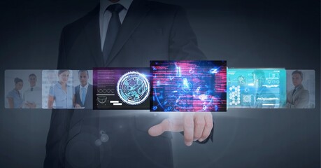 Poster - Composition of data processing over caucasian man handin background