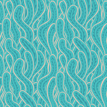 Seaweed Seamless Abstract Vector Pattern In Light Blue Colors. Ethnic Style Textile Collection. Backgrounds And Textures Shop.