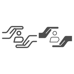Poster - Hands guard person line and solid icon, Safety engineering concept, Hand protecting sign on white background, personal safety icon in outline style for mobile concept and web design. Vector graphics.