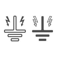 Poster - Grounding line and solid icon, Safety engineering concept, Electric earthing sign on white background, Electrical grounding icon in outline style for mobile concept and web design. Vector graphics.