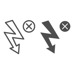 Poster - No lightning line and solid icon, Safety engineering concept, prohibited lightning sign on white background, No electricity icon in outline style for mobile concept and web design. Vector graphics.
