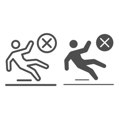Poster - No slippery surface line and solid icon, Safety engineering concept, Slippery floor surface warning sign on white background, man falls symbol in outline style for mobile and web. Vector graphics.