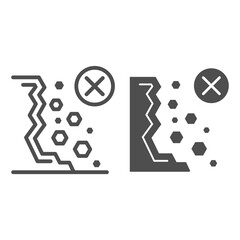 Poster - No rockfall line and solid icon, Safety engineering concept, Destruction road sign on white background, falling rocks icon in outline style for mobile concept and web design. Vector graphics.