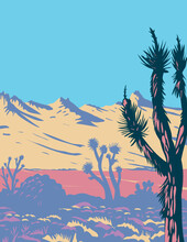 WPA Poster Art Of The Castle Mountains Range And Joshua Tree In The Mojave Desert Within Castle Mountains National Monument San Bernardino County California Done In Works Project Administration Style.