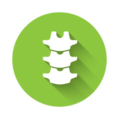 Sticker - White Human spine icon isolated with long shadow. Green circle button. Vector