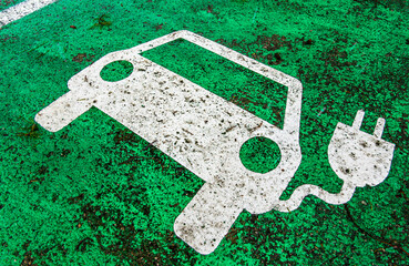 Wall Mural - road marking at a electric car charging station