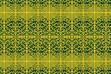 Poster - Abstract Yellow Plants Seamless Pattern use line style on green background. 