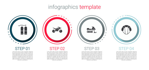 Poster - Set Aqualung, Motorcycle, Snowmobile and Parachute. Business infographic template. Vector