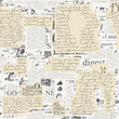 Abstract seamless pattern with collage of newspaper clippings and old paper inserts with handwritten text Lorem Ipsum. Suitable for wallpaper, wrapping paper, fabric. Vector background in retro style